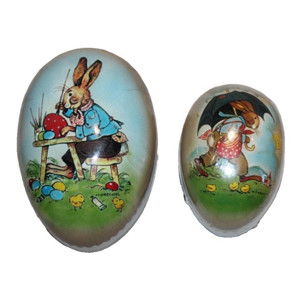 lot of 2 Nestler papier mache Easter eggs (4 1/2" & 6") bunny Made in Germany